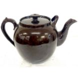 Large pottery brown teapot, approximate height 9 inches