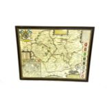 Framed vintage Leicestershire map, Approximate frame measurements: Height 16 inches, Width 21 inches