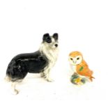 Vintage Beswick owl ornament, Melba ware sheep dog, both in good overall condition