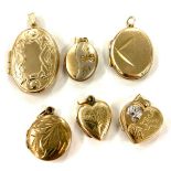 Selection of ladies 9ct lockets, includes 9ct gold front and back, total weight 12.2g