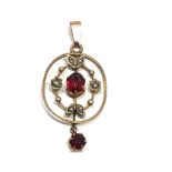 9ct gold antique paste & seed pearl floral lavalier pendant (2g)