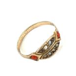 10ct coral and seed pearl ring, approximate weight 1.5g, ring size P