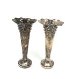 Pair of antique silver flower vase Birmingham silver hallmarks weighted bases weight 350g measure