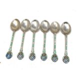 6 antique silver & enamel tea spoons