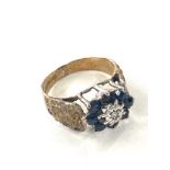 9ct Gold Saphire and diamond cluster ring, L.W Birmingham size L/J, weight 2.9g