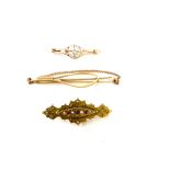 3 9ct gold brooches, total weight 10.8g, 2 are stone set