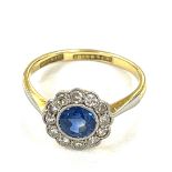 18ct ladies diamond, platinum and Sapphire ring, approximate weight 2.3g, ring size L