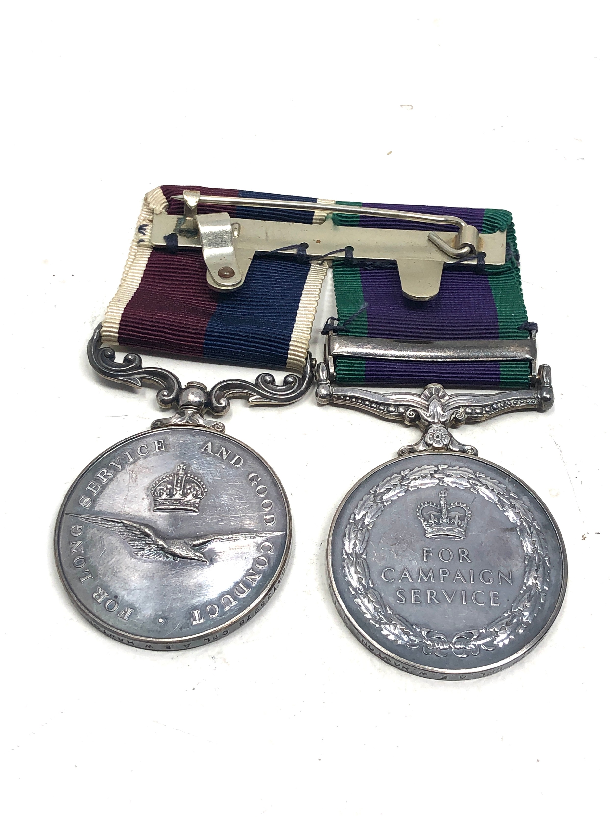 ER.11 R.A.F medal pair c.s.m malay peninsula & long service medal to q4135278 cpl a.e.w hawton R.A. - Image 2 of 2