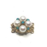 Vintage 9ct gold pearl & turquoise necklace clasp measures approx 15mm by 12mm weight 2.8g