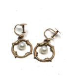 Vintage 9ct gold pearl drop earrings weight 2.8g