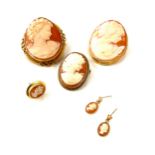 Selection of cameo set jewellery all mounted in 9ct gold, total weight 22.7g
