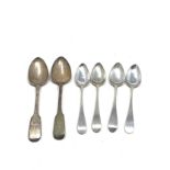 6 georgian silver tea spoons 4 matching 2 odd weight 100g