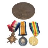WW1 Death plaque & trio of medals to 15603 pte s.weston notts & derby