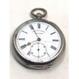 Antique silver open faced pocket watch h.e.peck the watch is ticking