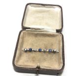 Antique white & yellow gold Diamond & sapphire bar brooch set with 4 diamonds & 3 sapphires diamonds