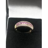 9ct gold pink sapphire & diamond ring weight 3g