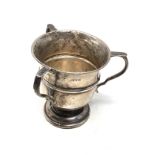 Antique 3 handle silver trophy measures approx 7.5cm tall