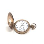 Waltham half hunter gold plated pocket watch the watch is ticking