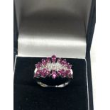 9ct white gold ruby & diamond ring weight 3.6g