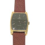 Vintage omega deville gents wristwatch rectangular case moss green dial omega buckle strap the watch