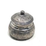 Small indian silver lidded pot wood lined measures approx 6.5cm dia