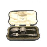 Boxed antique silver spoon fork & napkin ring
