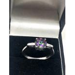 Fine 14ct white gold mystic topaz & diamond ring 3.9g weight