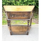 1 Drawer oak reproduction hall table, approximate measurements: Height 30 inches, Width 33 inches,