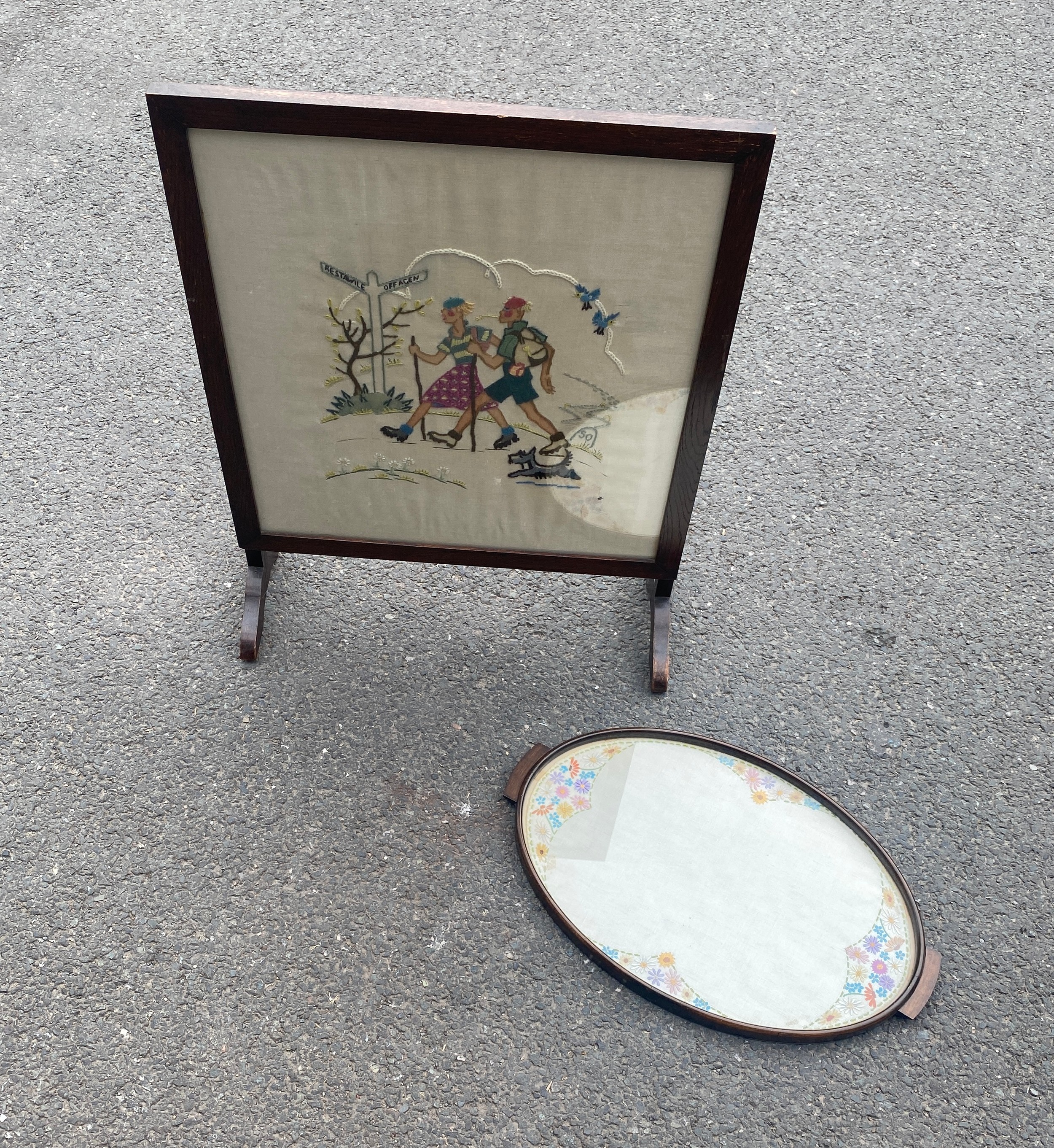 Vintage tapestry firescreen and tray - Image 2 of 3