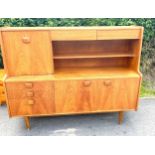 Mid century teak low wall 5 drawer 3 door unit measures approx 47.5 inches tall 60 inches wide 17.