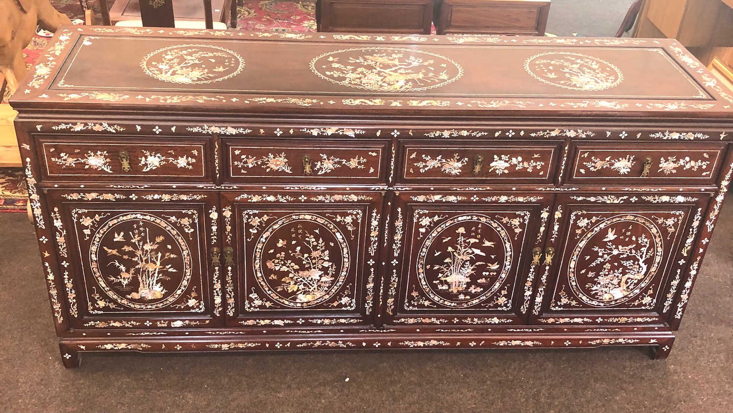 Large fine quality Chinese or Oriental Mother Of Pearl sideboard server some pieces of mop are - Image 2 of 7