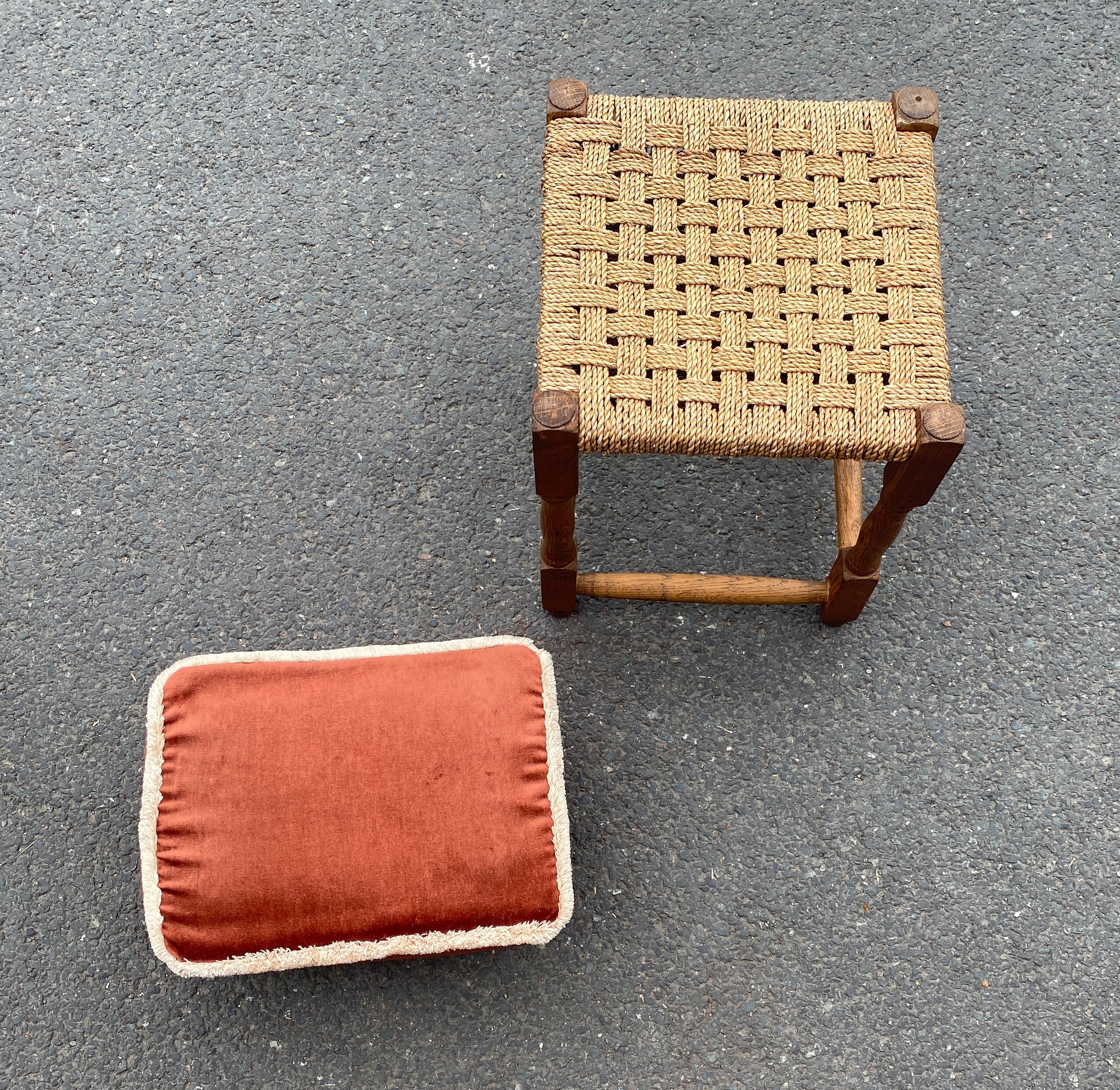 2 Vintage stools, fabric and straw designs - Image 2 of 2