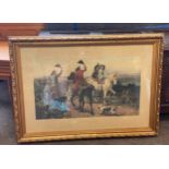 Gilt framed hunting print measures approx 28 inches tall 38.5" wide