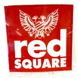 Red Square perspex advertising sign, approximate measurements: 24 inches square