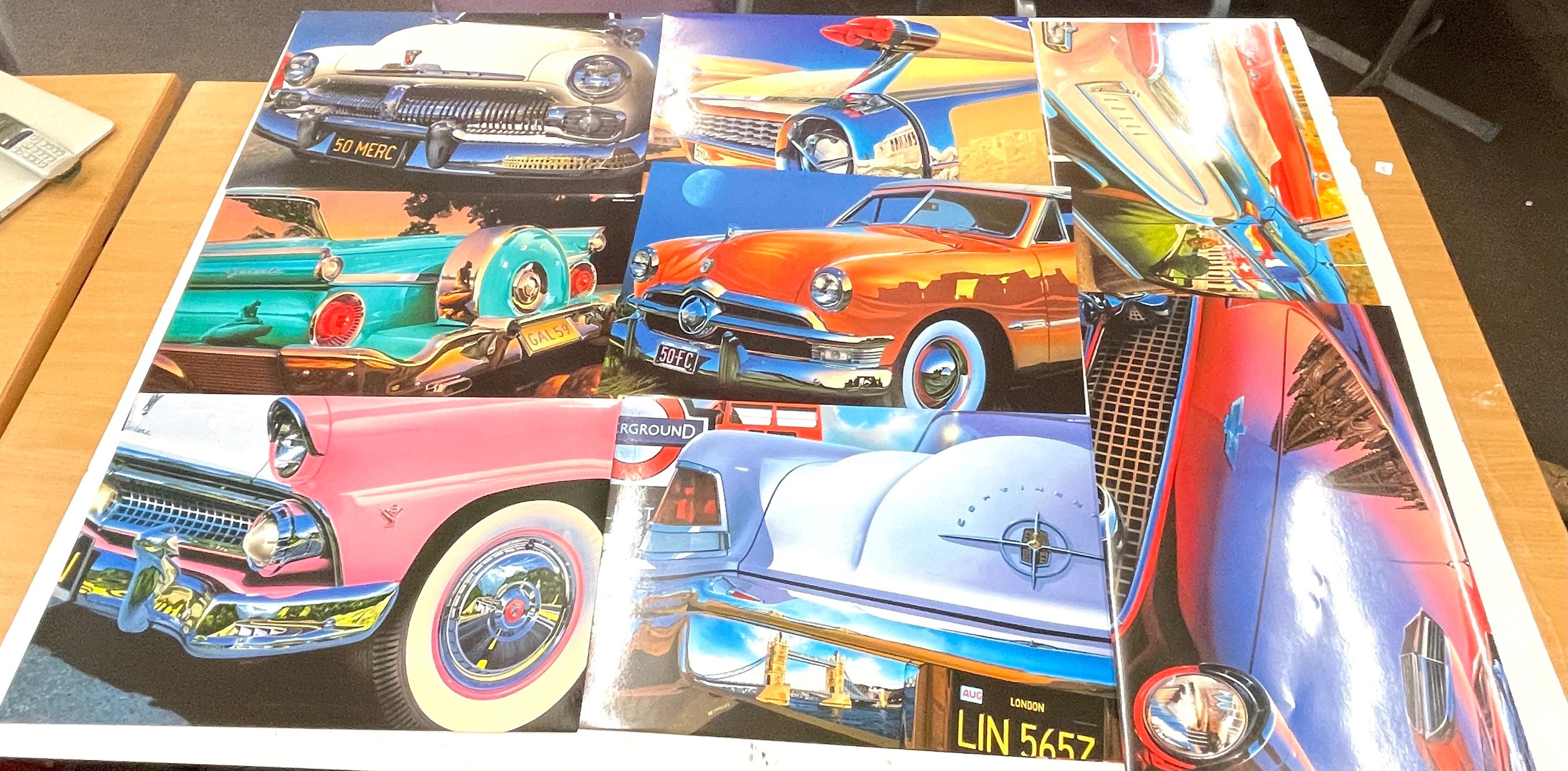 2 folders containing various car posters, approximate largest folder measurements: 21 x 14 inches - Image 11 of 14