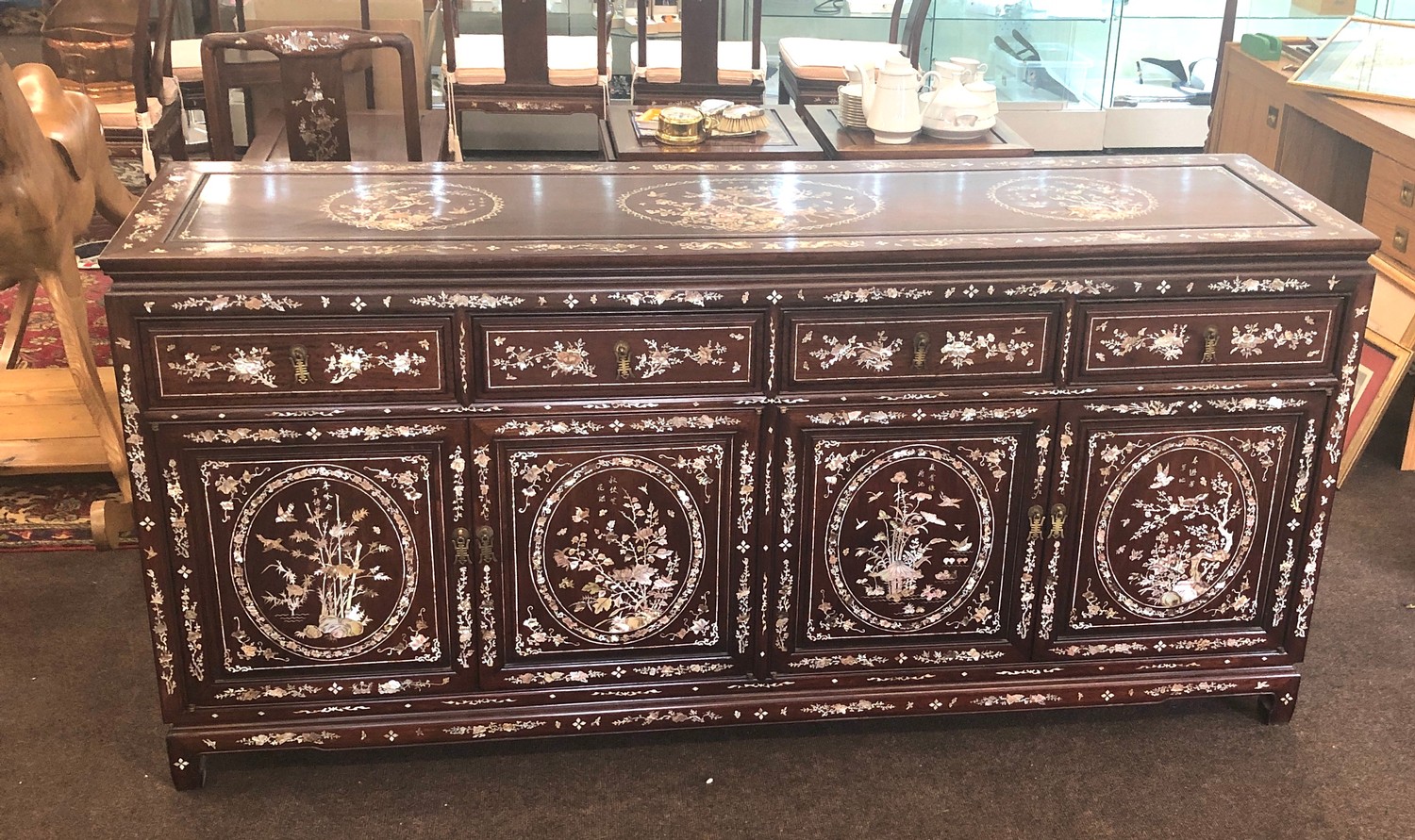 Large fine quality Chinese or Oriental Mother Of Pearl sideboard server some pieces of mop are