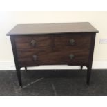 Mahogany unit of castos. H32" X W42" x D18". overall in good condition, but has slight damage to the