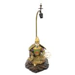 Vintage oriental samurai lamp, untested, in need of rewiring, height 22 inches, missing glass shade