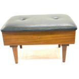 Teak footstool sewing box, approximate measurements: Height 12 inches, 19 inches, Depth 14 inches