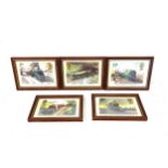 Selection of 5 framed large train stamps, approximate frame measurements: 12.5cm x 17cm to include