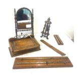 Selection of assorted wood items to include table mirror, photo stand, miniature writing slope,