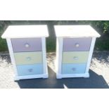 2 Matching painted 3 drawer bedsides, approximate measurements of each: Height 29 inches, Width 23