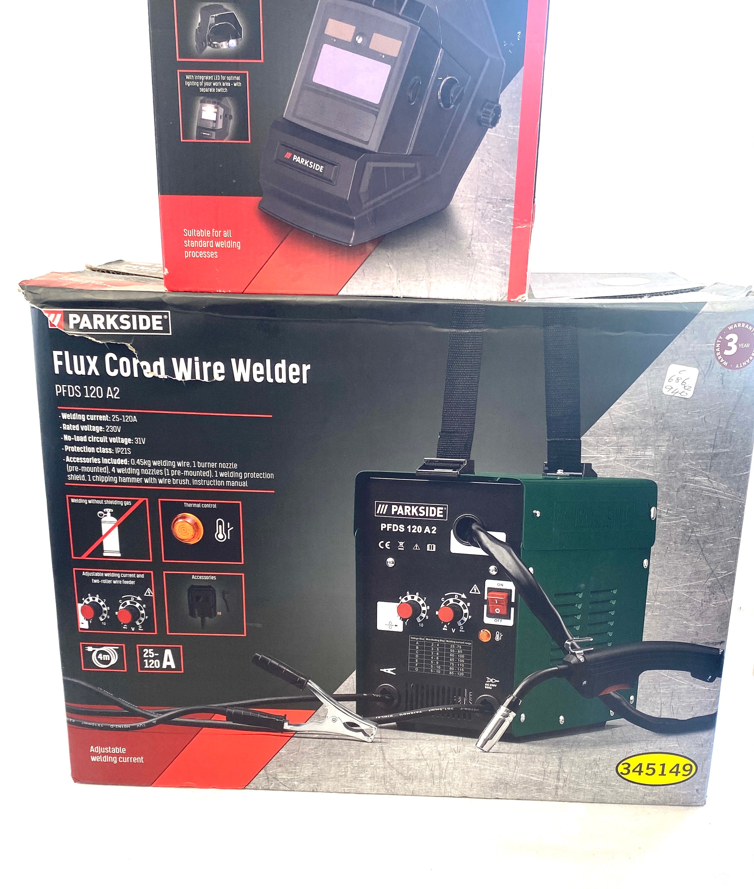 Parkside Flux Cored wired Welder, Parkside automatic welding helmet, both new in boxes - Image 2 of 3