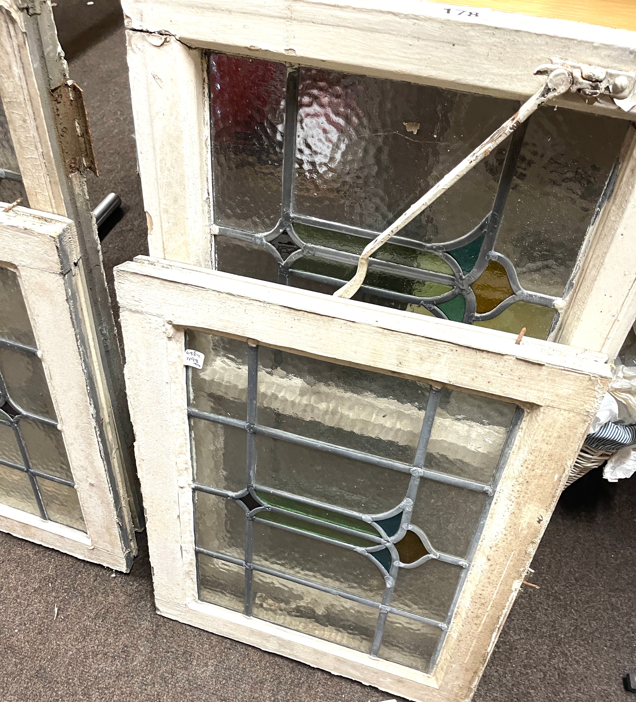 4 Pieces of leaded glass window, largest measures 28 inches by 17 inches - Image 3 of 3