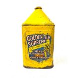 Antique Golden film Supreme oil can automobilia, approximate height 20 inches, width 10 inches