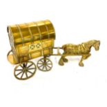 Vintage brass horse and cart figure measures approx 20 inches long by 10.5 inches tall