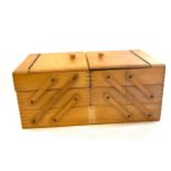 Wooden expanding sewing box with contents