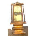 Vintage 2 key hole mahogany inlaid wall clock, untested