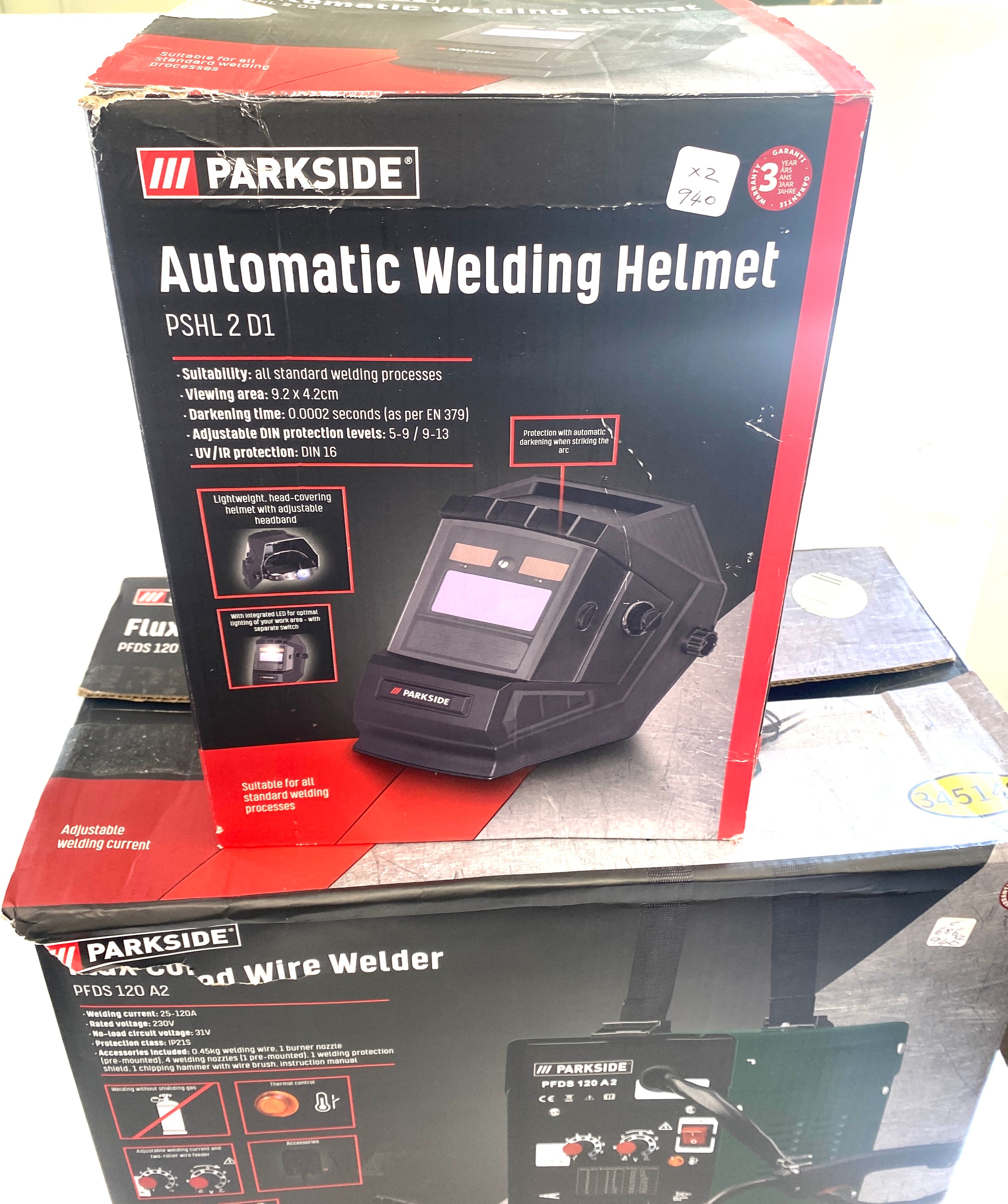 Parkside Flux Cored wired Welder, Parkside automatic welding helmet, both new in boxes - Image 3 of 3