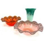 Selection of Strathearn glassware includes 2 bowls and a vase, height of vase approx